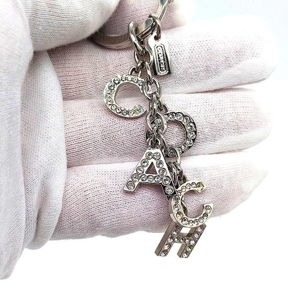 Vintage COACH Crystal Pave Diamond Silver Purse Charm Keychain Fob - Picture 3 of 8